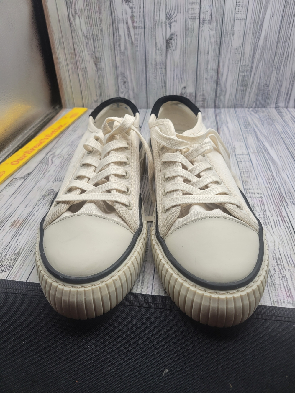 ME & EM - British "Quiet Luxury"  Women's Cream Canvas Low Top Sneakers